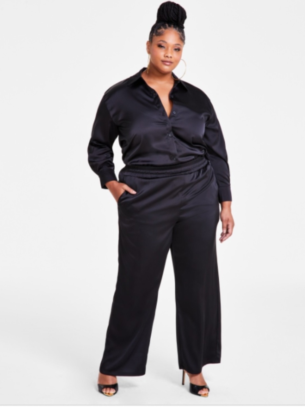 Nina Parker Trendy Plus Size 3X Satin Wide-Leg Pants NWT